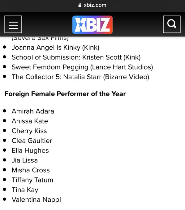 So honored and proud to be nominated for Foreign Female Performer of the Year at @Xbiz LA too ☺️ https://t<a href="/tag/nofilter"class="tags"><span>#nofilter</span></a><a href="/tag/nofilterneeded"class="tags"><span>#nofilterneeded</span></a>