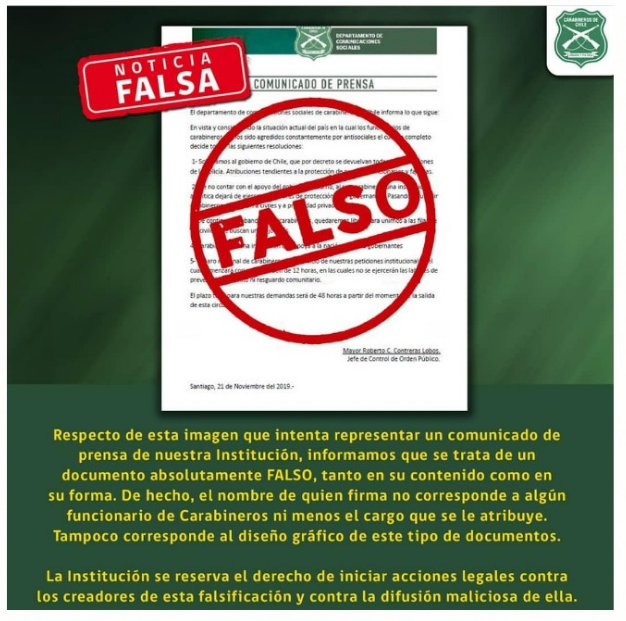 alertaconcon's tweet photo. Carabineros de Chile @Carabdechile
#NoMásDesinformación
#MalaCopia
#FakeNews https://t.co/FLfFig1jyn