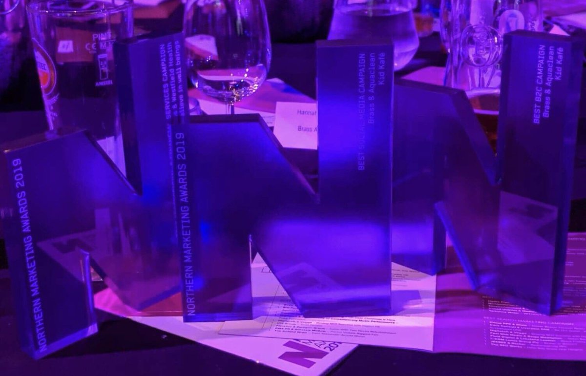Three wins tonight! 🎉 Best Social Campaign and Best B2C Campaign for Aquaclean, plus Best Professional and Financial Services Campaign for <a href="/WestfieldHealth/">Westfield Health</a>! Congratulations Brasscals! #northernmarketingawards