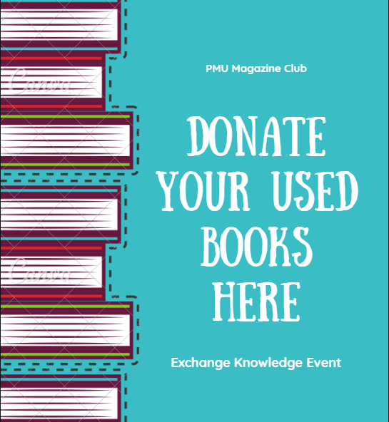 pmu_mag's tweet photo. Bring your used books to our booth near the main gate and donate them to other students from November 24th to November 28th #PMUer https://t.co/Nv4Qxctfjm