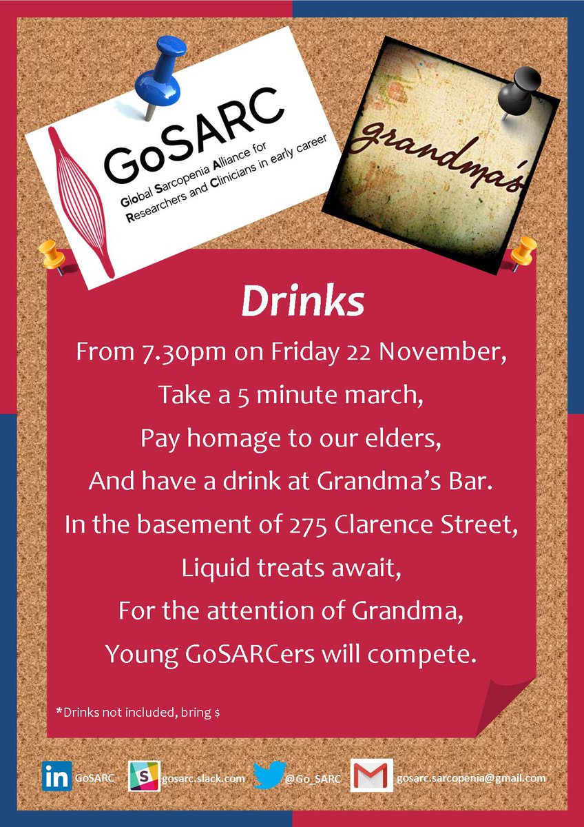 Go_SARC's tweet image. Attending the #ANZSSFR in Sydney? Please join the GoSARC drinks tonight! All early- and mid-career researchers and clinicians are welcome!