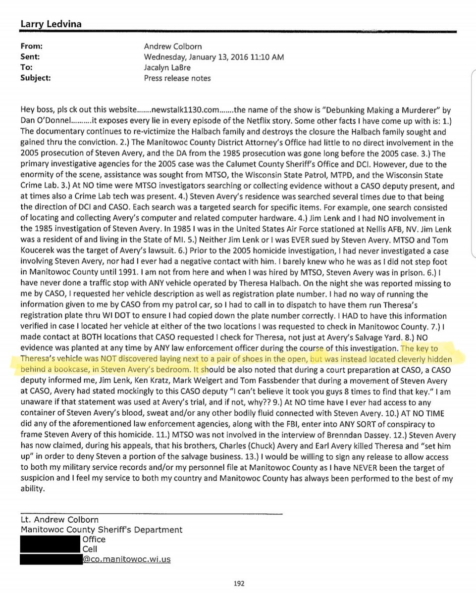 TheRyanneP's tweet image. The inconsistencies of this case are astounding. Andy Colborn's sworn trial testimony and email to Jacalyn Labre in 2016 are inconsistent with one another.
