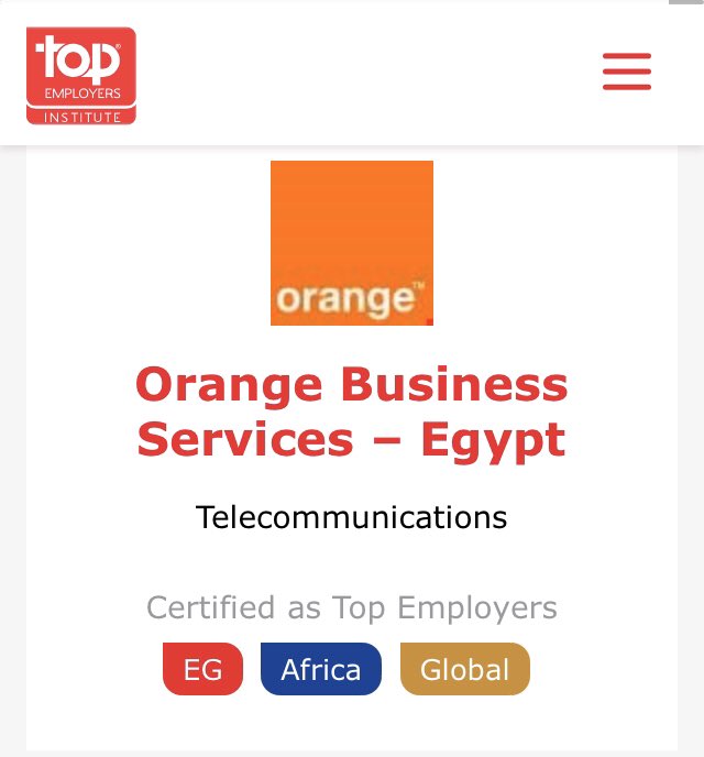 <a href="/orangebusiness/">Orange Business</a> has been named by <a href="/topemployer/">Top Employers Institute</a> as a Top Employer Egypt 2020 🇪🇬 #EmployeeExperience #proudtobeorange #caring #consistency
