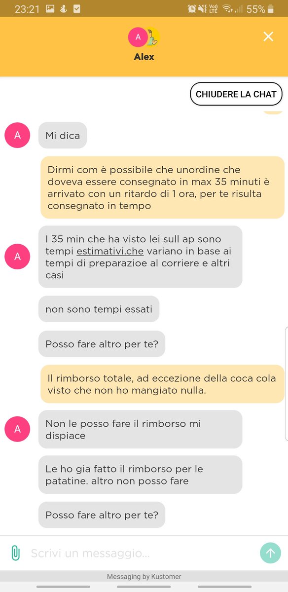 cindraccolo's tweet photo. @Glovo_IT esperienza surreale.L'ordine è stato consegnato un'1h dopo il previsto, sbagliato ma sopratutto non consumabile visto che era stato preparato dal ristorante un'1he30 prima. Il servizio clienti non ha riconosciuto il rimborso dicendo che era in orario. È normale per voi? https://t.co/w0Dw0h7gbS