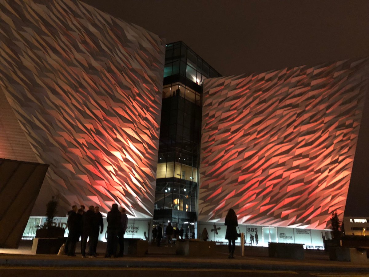 finolaom's tweet photo. ⁦@TitanicBelfast⁩ welcomes the Dutch tour operators lit up in their national colour - nice one! ⁦@NITouristBoard⁩ ⁦@TourismIreland⁩ https://t.co/m9Em5Ohwwo
