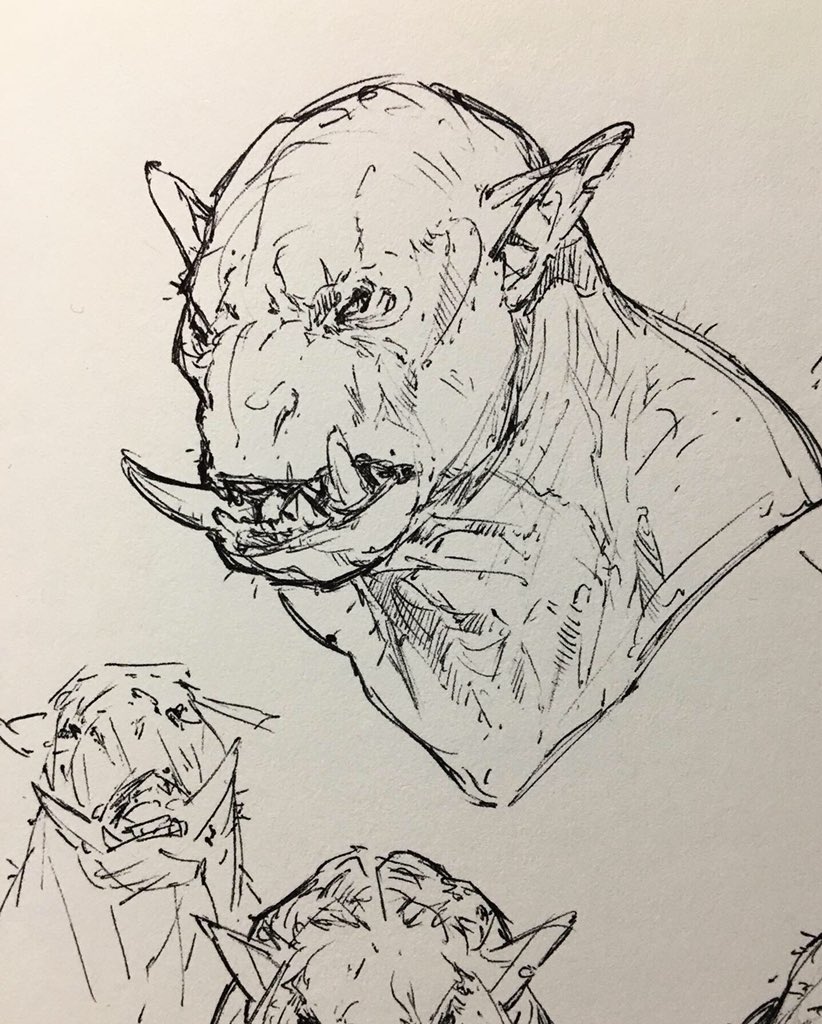 I want to thank everyone for all of the kind words, advice and support from the last post. It really means a lot! I have some research to do now, so in the meanwhile, here are some Orc sketches from the other night. #orc #sketchbook #ink #conceptart #drawing #art #muscle #anatomy 