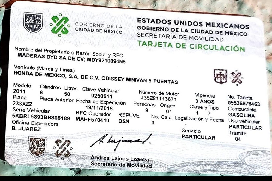 Serie Vehicular Tarjeta De Circulacion Estado De Mexico