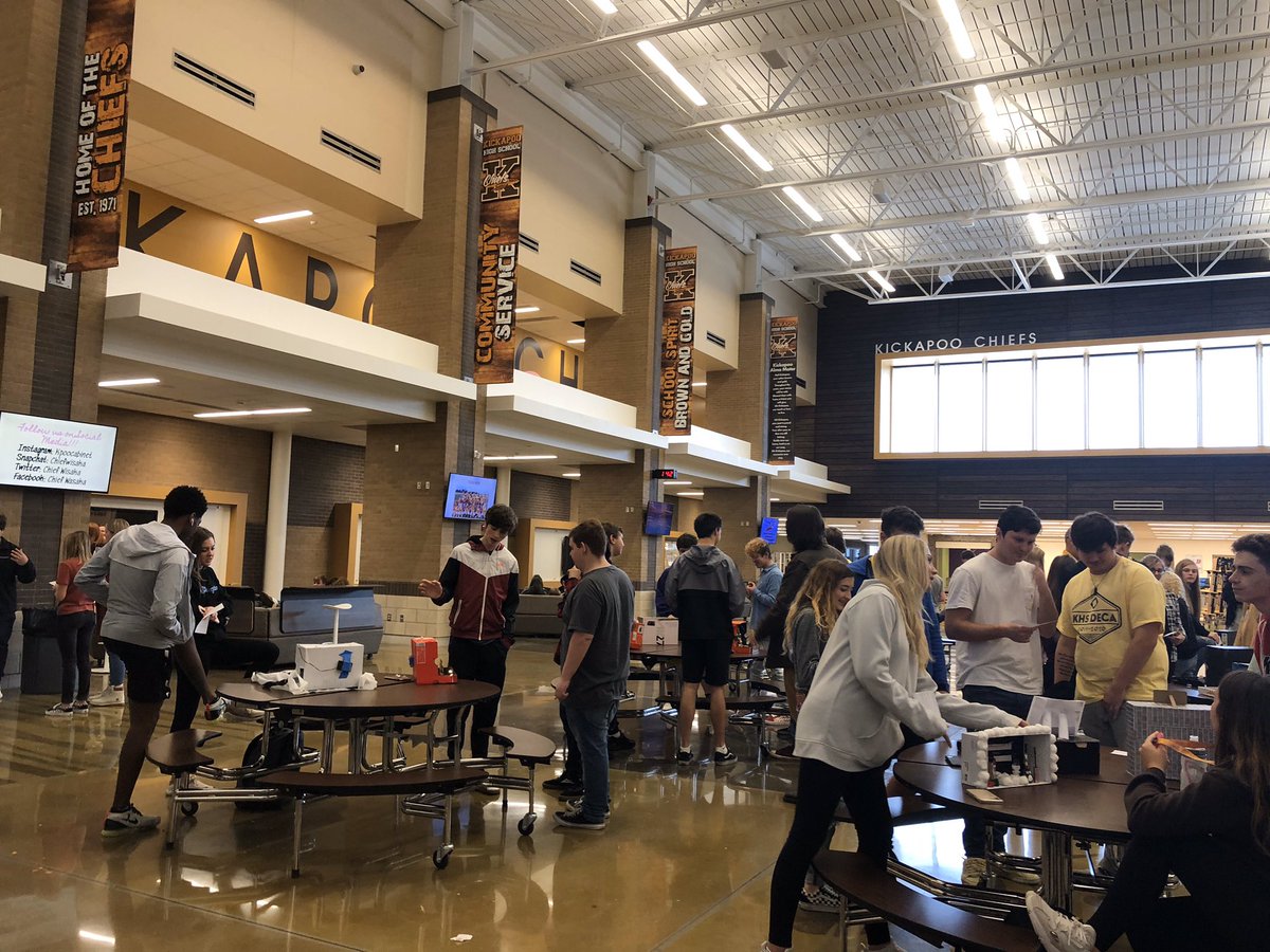 DecaKickapoo's tweet photo. Marketing 1 showcased their Shoebox Window Displays today in the Commons! Students and staff voted on the best one based on creativity, theme, artistic elements explained and originality. Lots of DECA concepts and visual merchandising vocabulary being shared today! 👍🔷 https://t.co/91hWoIh5Gl