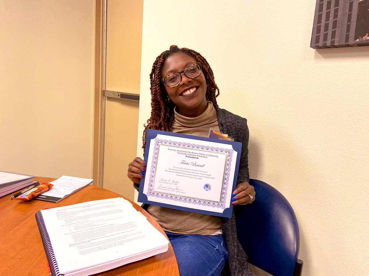 triciabrand's tweet photo. Thanks @theaaaed for supporting me in the EEO/AA law and compliance community.
It is such important work and a privilege to ensure our organizations protect against discrimination! Proud to join some of our @PCCEquity compliance team for certification!
#cdochronicles https://t.co/W471KqW3Az