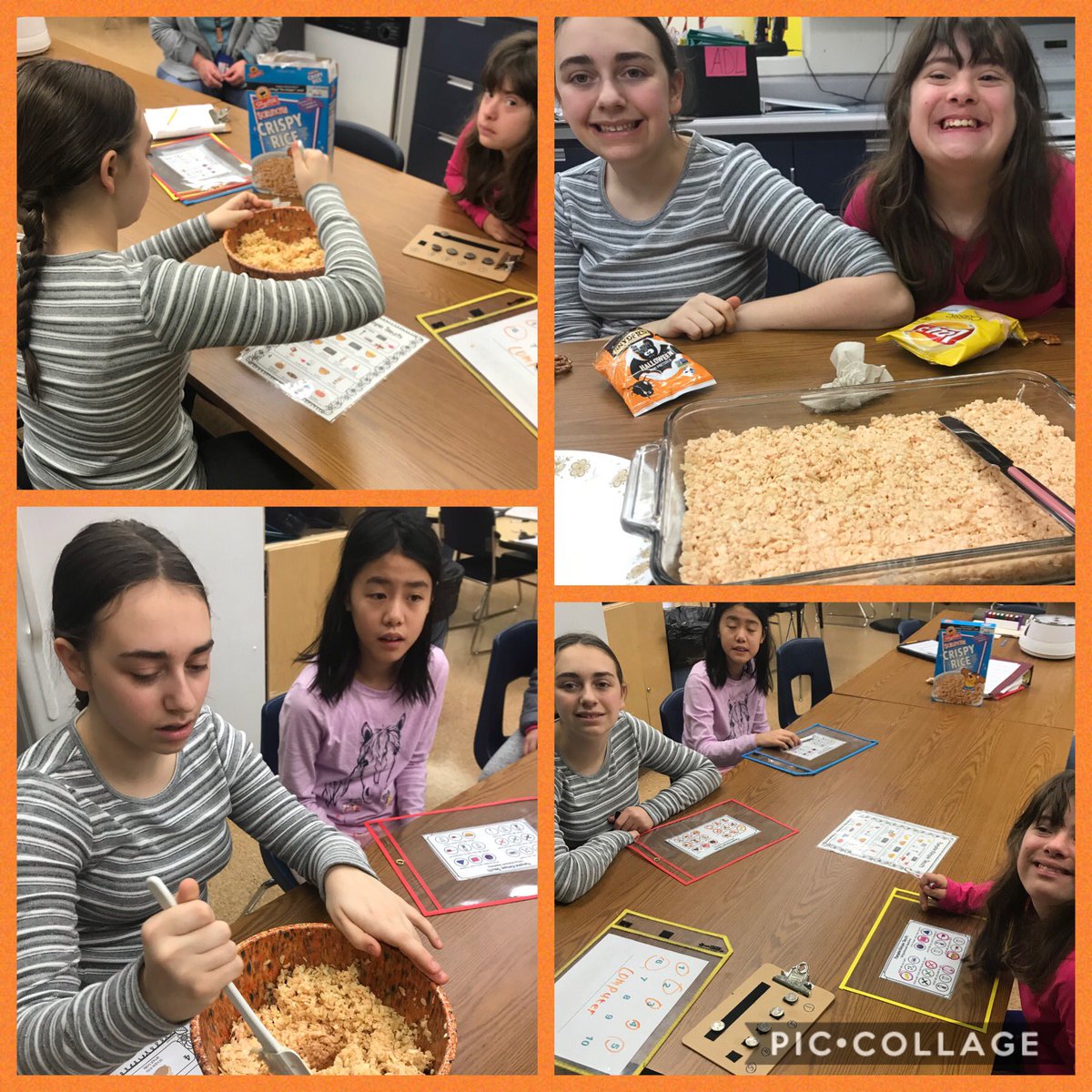Shar_SLP's tweet photo. Promoting independence in the kitchen using #visualrecipes during group speech/language! #ricekrispietreats #middleschool #lifeskills #specialneeds @livelovespeech @MarlboroMiddle https://t.co/0yNWqsX37N