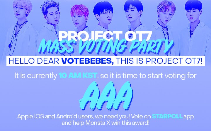 MX_ProjectOT7's tweet photo. 🚨 MONBEBE 🚨
THE AAA VOTING PARTY HAS STARTED
- Go to STARPOLL app
- Reply with a screenshot of your voting
- Use the hashtags #FixTheFutureForWonho
#한번더_생각하자 + tag
@OfficialMonstaX
IOS: https://t.co/7CCsmE6QS6
ANDROID: https://t.co/LxrRglTpK9 https://t.co/os2J7bR8tc