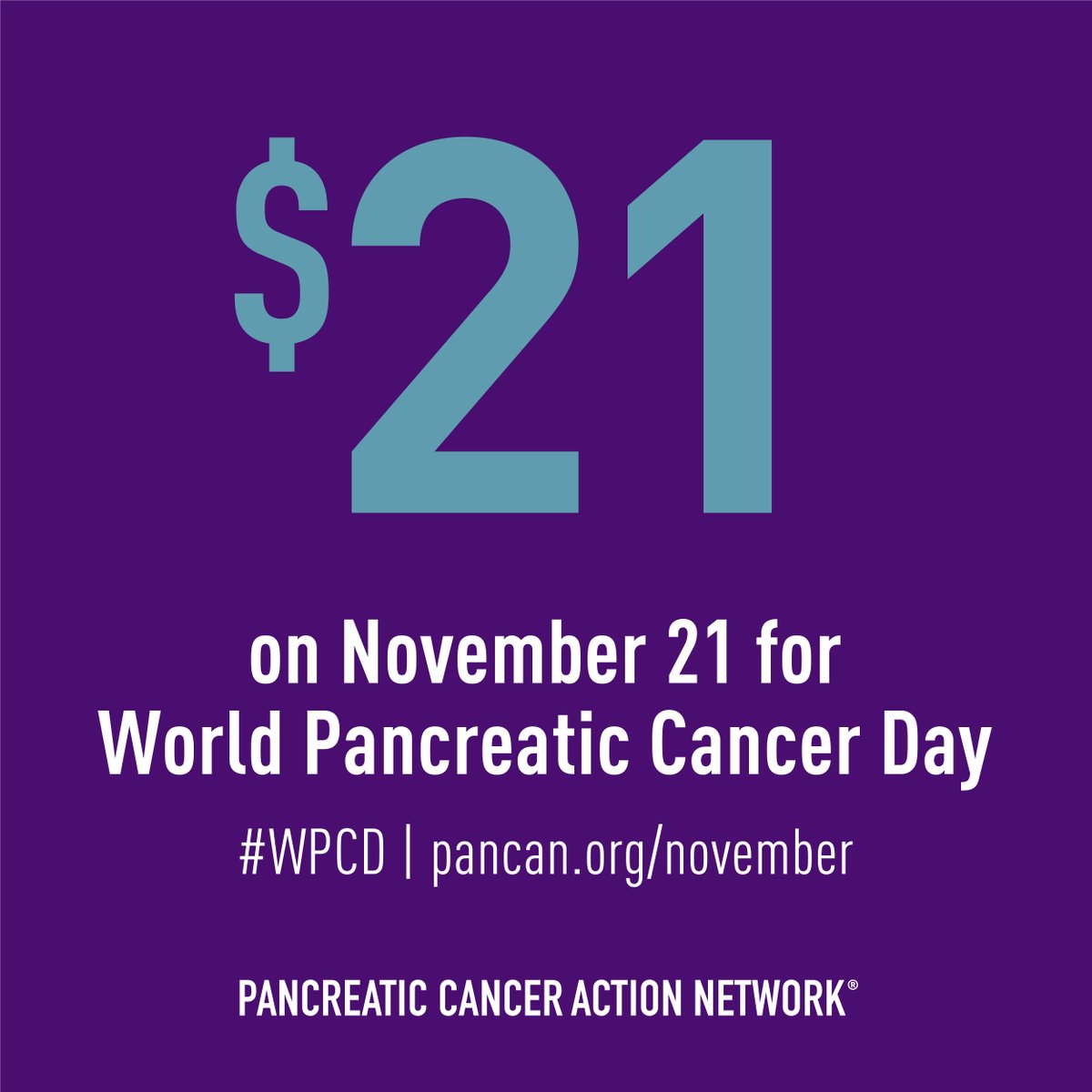 Be a part of the movement to end #pancreaticcancer. Donate $21 on November 21 in honor of #WPCD. #PANCaware pcan.at/aqsmg8