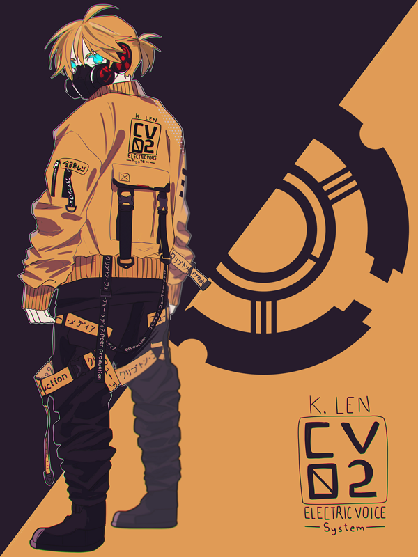 kagamine len 1boy male focus solo jacket blonde hair pants mask  illustration images