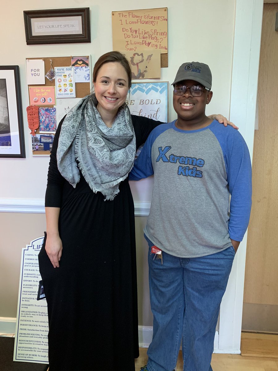 One of my Irvin‘s Owls showed up tonight to volunteer! I hadn’t seen him or his family in years. When I saw them I hugged them and then brought them to my office to see the picture he had painted me when he was in kindergarten. It’s the flower w/ the writing above our heads.💜