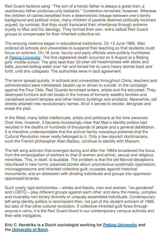 HendrKim's tweet image. In relation to this, we also discussed my little Times Higher Education-essay on the analogies between the 1968 revolution in the West and #Mao's Cultural Revolution and contemporary #intersectionalism. 
academia.edu/36705166/The_s…