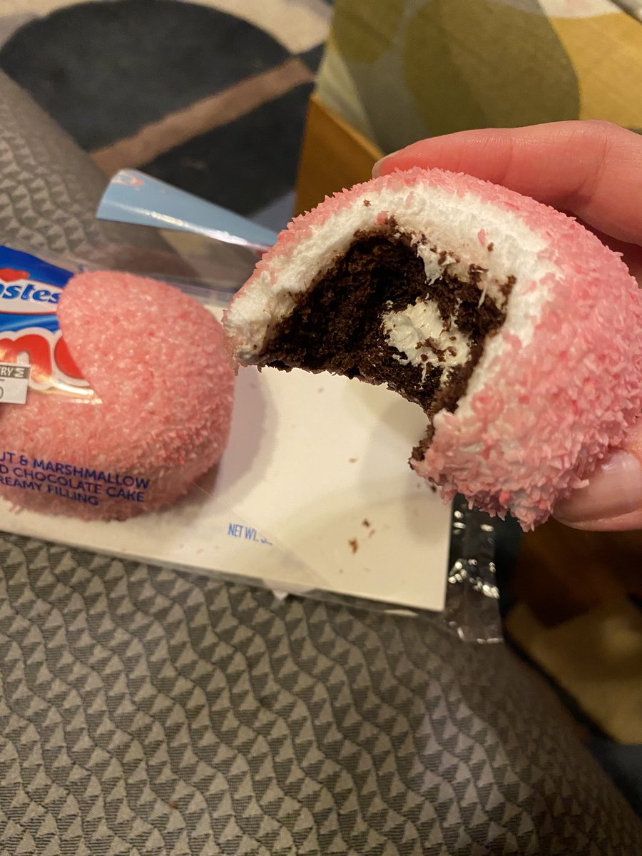 snowballs had a lot going on which helped and hurt them. helped them in the way that it camouflaged the flaws which would be the dry dry cake and the embalming fluid cream center, mostly. i like coconut now so that’s probably why i like it more now i guess. plus it’s pink so