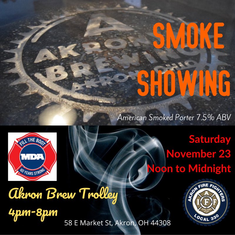 fire_330's tweet photo. Make plans now for Saturday! We’ll be at @akronymbrewing as they will be rolling out ‘Smoke Showing’. All I support of @MDA_NEO #supportmda https://t.co/GPAwyXK8H0