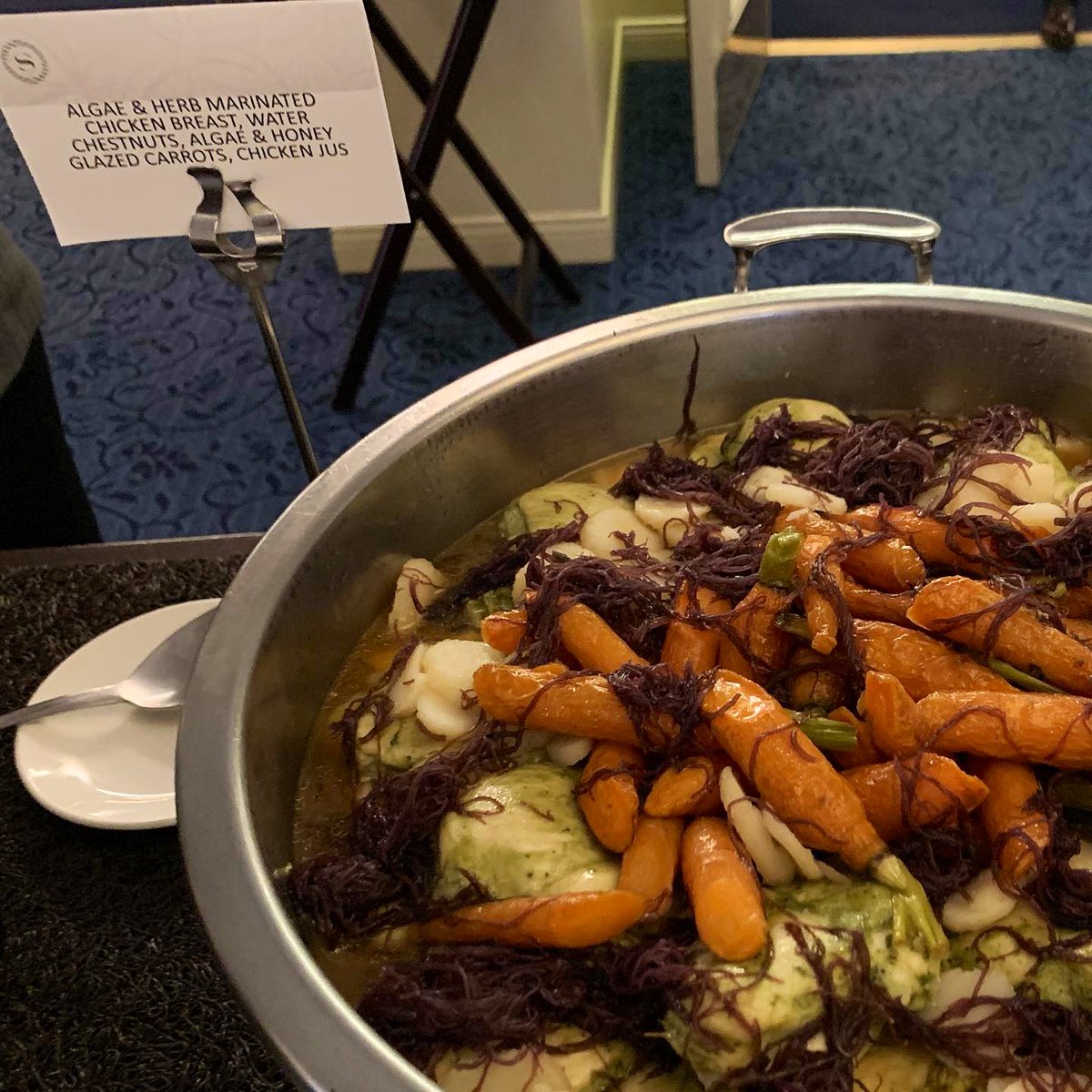 tritonalgae's tweet image. Triton’s algae has many applications. Today at #TMABlueTech algae chimichurri, algae and herb marinated chicken breast, and and algae oil were enjoyed in dishes. #Sustainability #NewProteins #Nutrition