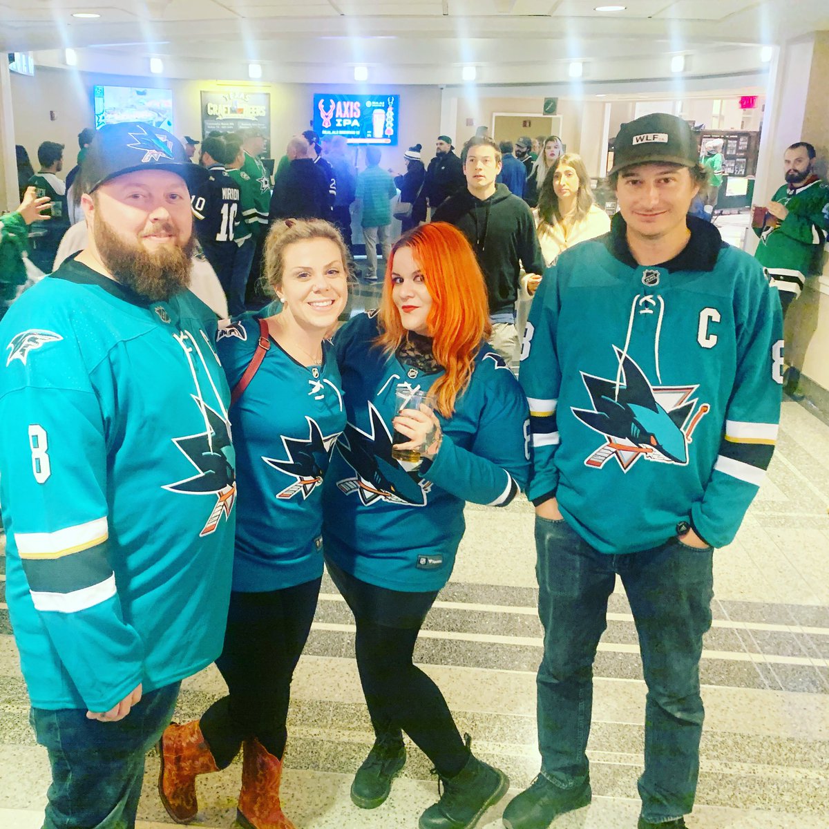 LoriLust1334's tweet photo. Ran into sharks fans at the @DallasStars game all rooting for the #SJSharks @SanJoseSharks #beatvegas #knightynight @sharkvoice https://t.co/EkumU55A2D