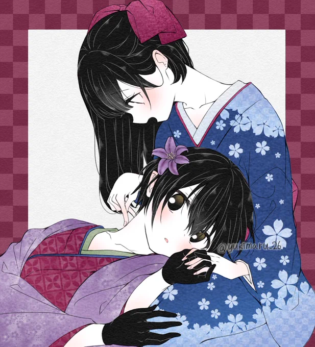 黒髪和服の百合 