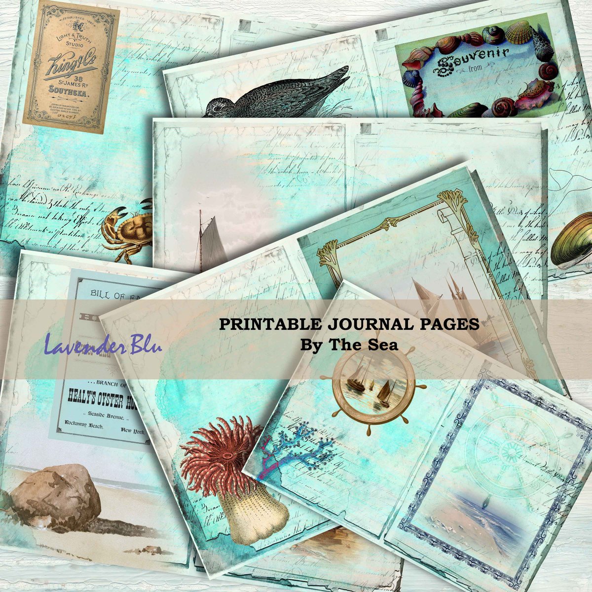 Printable Journal Pages By The Sea. Junk Journal Ephemera Digital Paper etsy.me/2pH543l #supplies #kidscrafts #journalprintable #digitaljournal #collagesheets #scrapbooking #digitalpaper #seathemedprintable