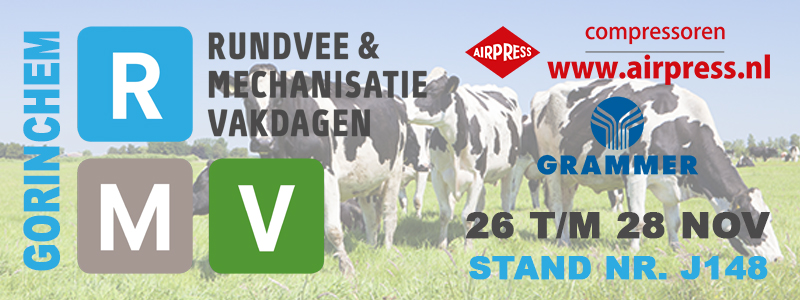 Op 26, 27 en 28 november staan we op de Rundvee &amp; Mechanisatie Vakdagen (RMV) in Gorinchem. U kunt ons vinden bij standnummer J148. Zien wij u daar? ow.ly/KICx50x9AiK #rundvee #mechanisatie #vakdagen #compressoren #airpress