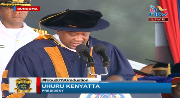 President Kenyatta attends the Conferment of degrees award of Diplomas and Certificates at Kibabii University 4th Graduation.
#KibuGraduation2019 #KibabiiUni4thGraduation