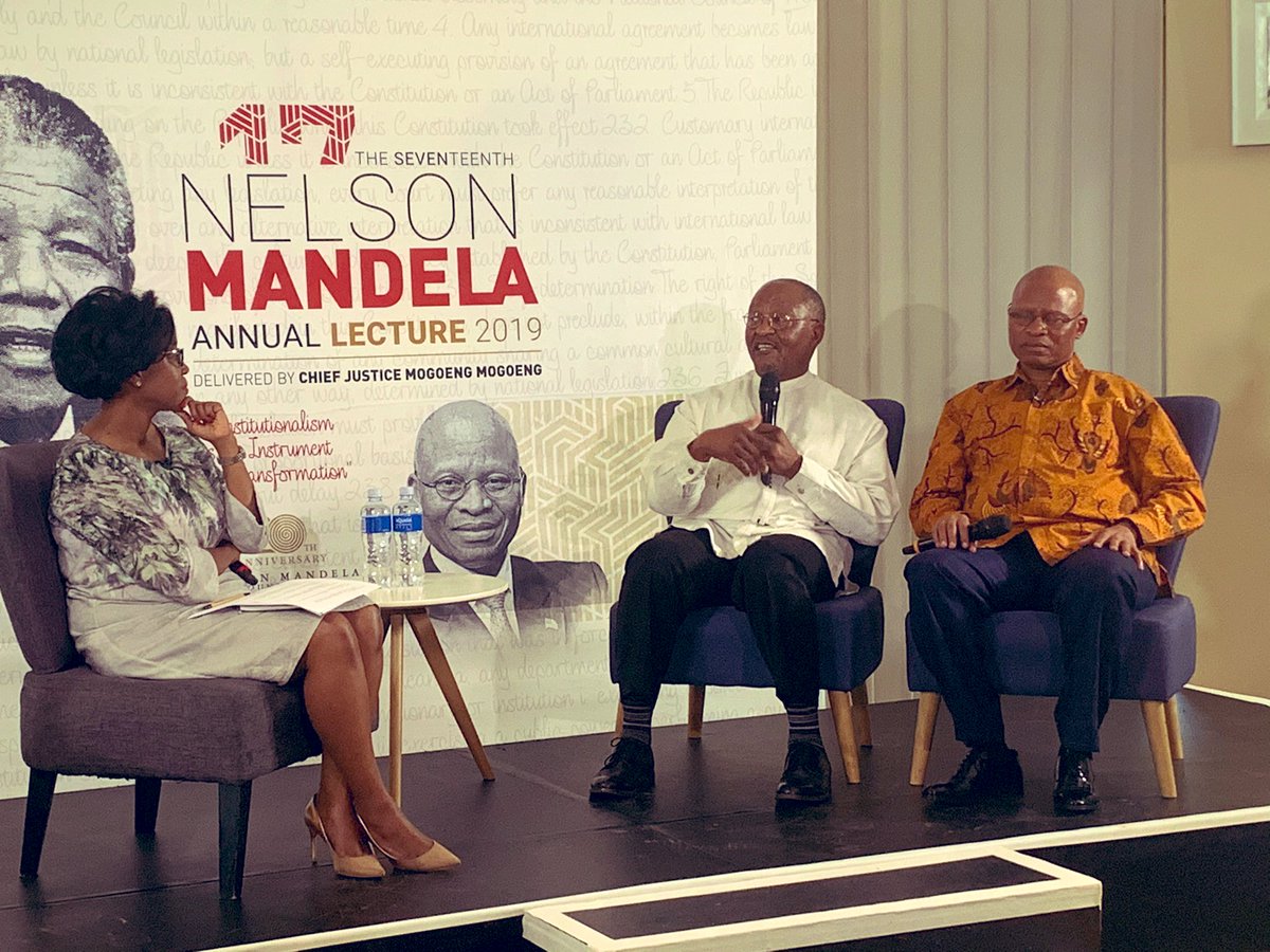 OCJ_RSA's tweet photo. Chief Justice Mogoeng Mogoeng in conversation with Professor Njabulo Ndebele this morning at the #NelsonMandela Foundation ahead of the 17th Nelson Mandela Annual Lecture. #MandelaLecture #NMAL2019 #ocj_rsa https://t.co/LGpAk33uXp