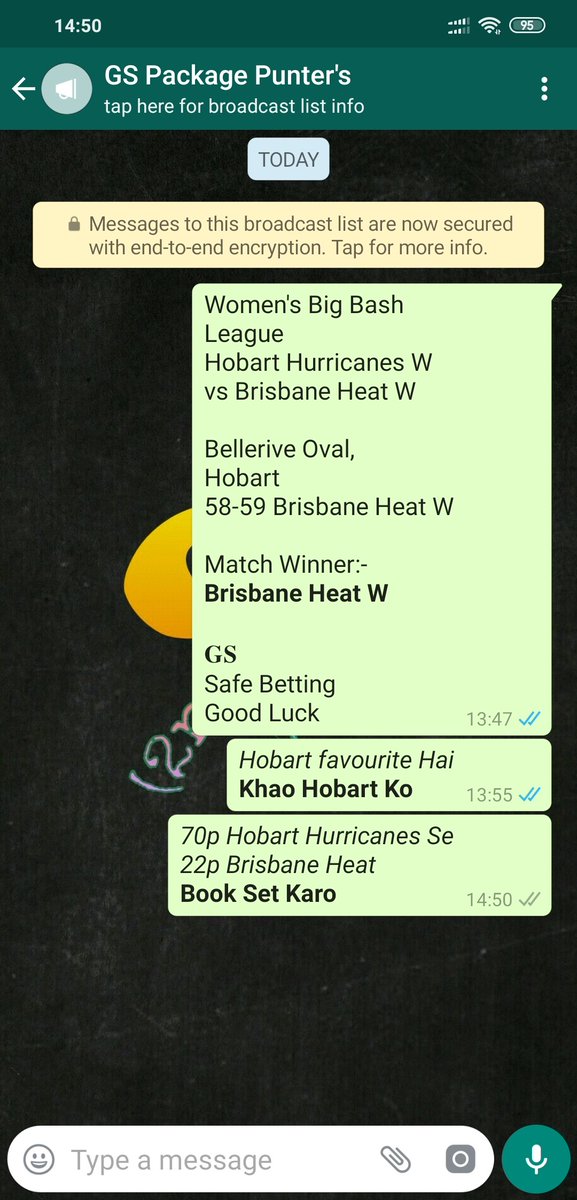 gsdadatips's tweet photo. Hobart W vs Brisbane W
Given On WhatsApp
#HHvBH #HHvsBH #BHvHH #BHvsHH
#HobartHurricanes #BrisbaneHeat
#WBBL #WBBL2019 #BigBash #BigBashLeague #Australia
#Jackpot #Prediction #MatchPrediction #Tipster #Tipper #IPL #MatchTips #SessionTips #Winner #Dream11 #GSdadaTips #GSdada https://t.co/bKHaKx0Myx