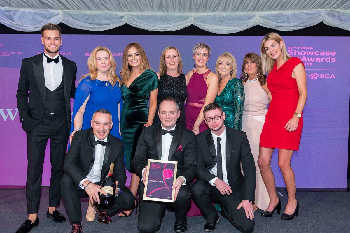 HBHHamiltonPark's tweet photo. Wishing we could relive last Thursday! ✨
Here’s some of our hotel and racecourse team on stage at the 2019 RCA Showcase &amp; Awards collecting their award for Operational Excellence! 🐎
#rcashowcase #hamiltonparkrc @HamiltonParkRC https://t.co/xKFTEfVjjr