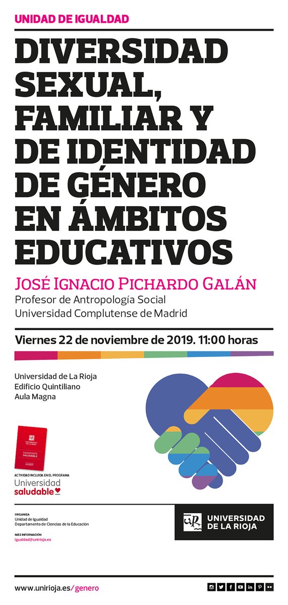 unirioja's tweet photo. En unos minutos, conferencia '#DiversidadSexual en ámbitos educativos' 
🔴 #Retransmisión en #directo: https://t.co/US4ceEBcO5
¡��Entrada libre!! https://t.co/mhPA09sR1c
#UnidadIgualdad #UniversidadSaludable #PasaporteSaludable #AbrazarLaDiversidad  #LGBTIQ+ 
@EstadoIgualdad https://t.co/wBkqSVMNci