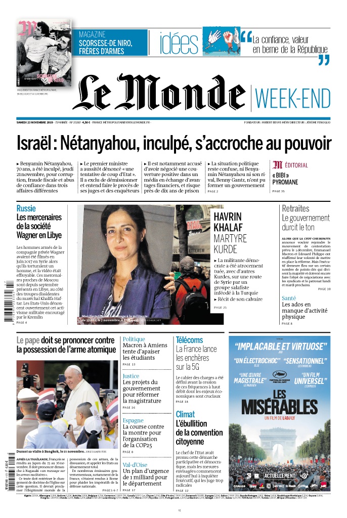 #ALaUne Israël : Nétanyahou, inculpé, s'accroche au pouvoir | Havrin Khalaf : martyre kurde | Retraites : le gouvernement durcit le ton Et pour vous abonner ➡️http://bit.ly/2jSHufD