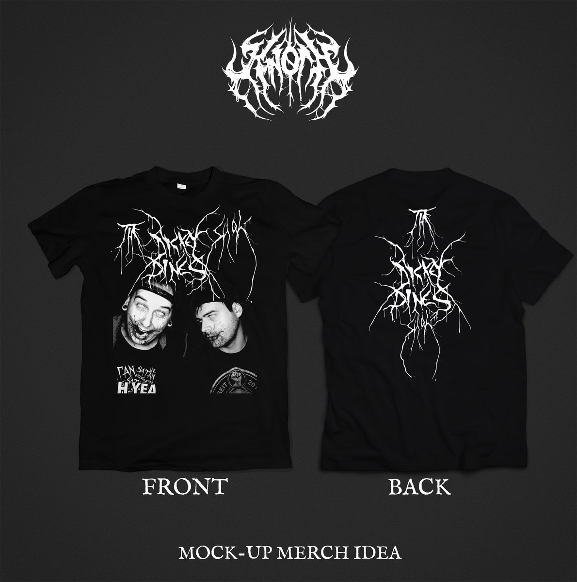 Knoth_'s tweet photo. @DickeyDinesShow Fake merch mock-up. 🖤 What do you think?@JaredDines @DickeyFTLOY #dickeydinesshow #dickydines #heavymetal #deathcore #blackmetal #punk #goth #merchandising #blackmetallogo #graphicdesign #graphicdesigner #logodesigns #knoth https://t.co/ALNXSZP53a