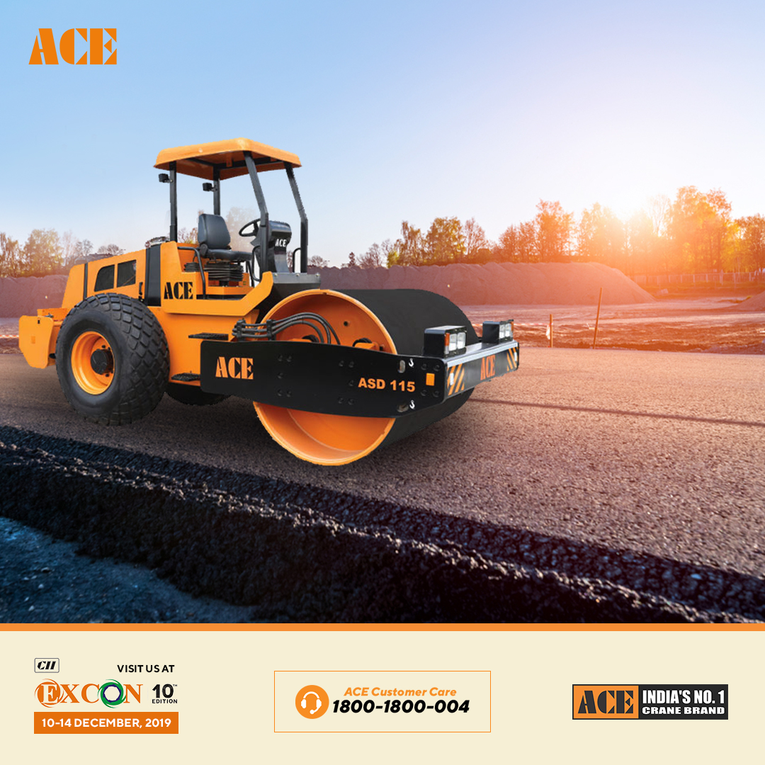 AceCranesIndia's tweet photo. Smooth operations for all the Roller Coaster Rides, Rugged and Reliable #ACE Vibratory Roller ASD-115.
#ACEIndia #EXCON2019 #ACEatEXCON #friday #weekend #weekendvibes #Rugged #Reliable #ASD115 https://t.co/byYpELS5hA