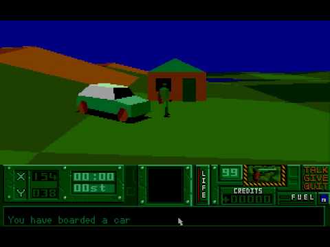 A picture of an angular car that looks awfully similar to the Tesla Cybertruck, from the game Hunter, in this case on the Atari ST