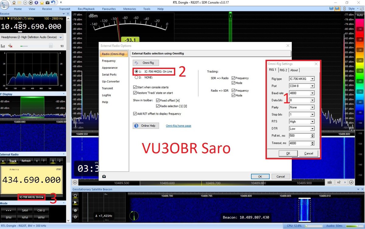 vu3obr's tweet image. SDR Console Synced with ICOM IC-706MK2G...👍.  #Eshail2 #qo100 #SDRConsole