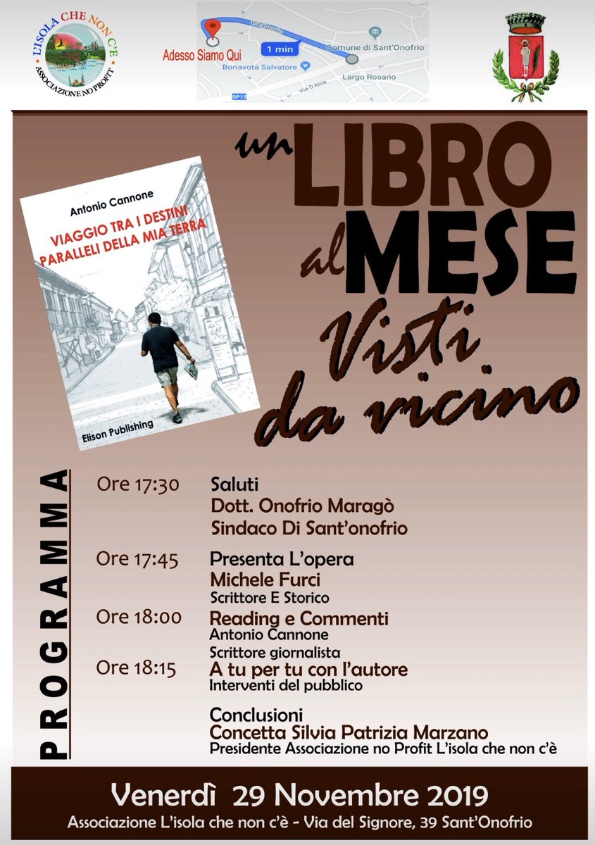 Venerdì 29 novembre alle 17,30 sarò ospite dell’Associazione “L’isola che non c’è” a Sant’Onofrio nel Vibonese per parlare di #Viaggiotraidestiniparallelidellamiaterra #Elisonpublishing