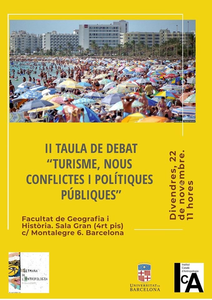 Avui participem a la taula de debat sobre turisme, nous conflictes i polítiques públiques a la Setmana de l'Antropologia, organitzada per <a href="/AntropologiaCat/">ICA</a> a la Universitat de Barcelona. 
antropologia.cat/event/setmana-…