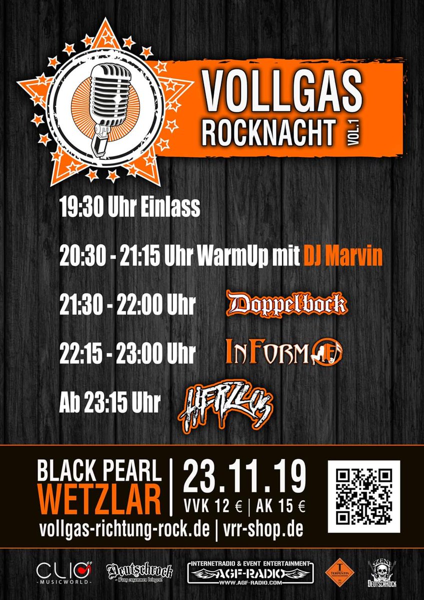Morgen steigt die erste Vollgas Rocknacht in #Wetzlar. Mit dabei #Herzlos, #InForm und #Doppelbock. Es gibt noch Tickets an der Abendkasse. Kommt vorbei und feiert mit der Vollgas-Familie ♥️