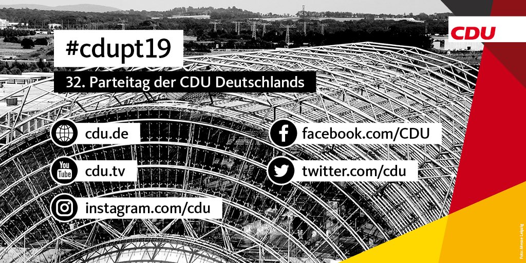 ❗️❗️ #Servicetweet ❗️❗️

Auf diesen Kanälen berichten wir über den #cdupt19. 

Besonderer Tipp: Unsere beiden Livestreams auf cdu.de. Live aus der Halle und zusätzlich ein Livestream mit Moderation, vielen Gästen und exklusiven Einblicken hinter die Kulissen.