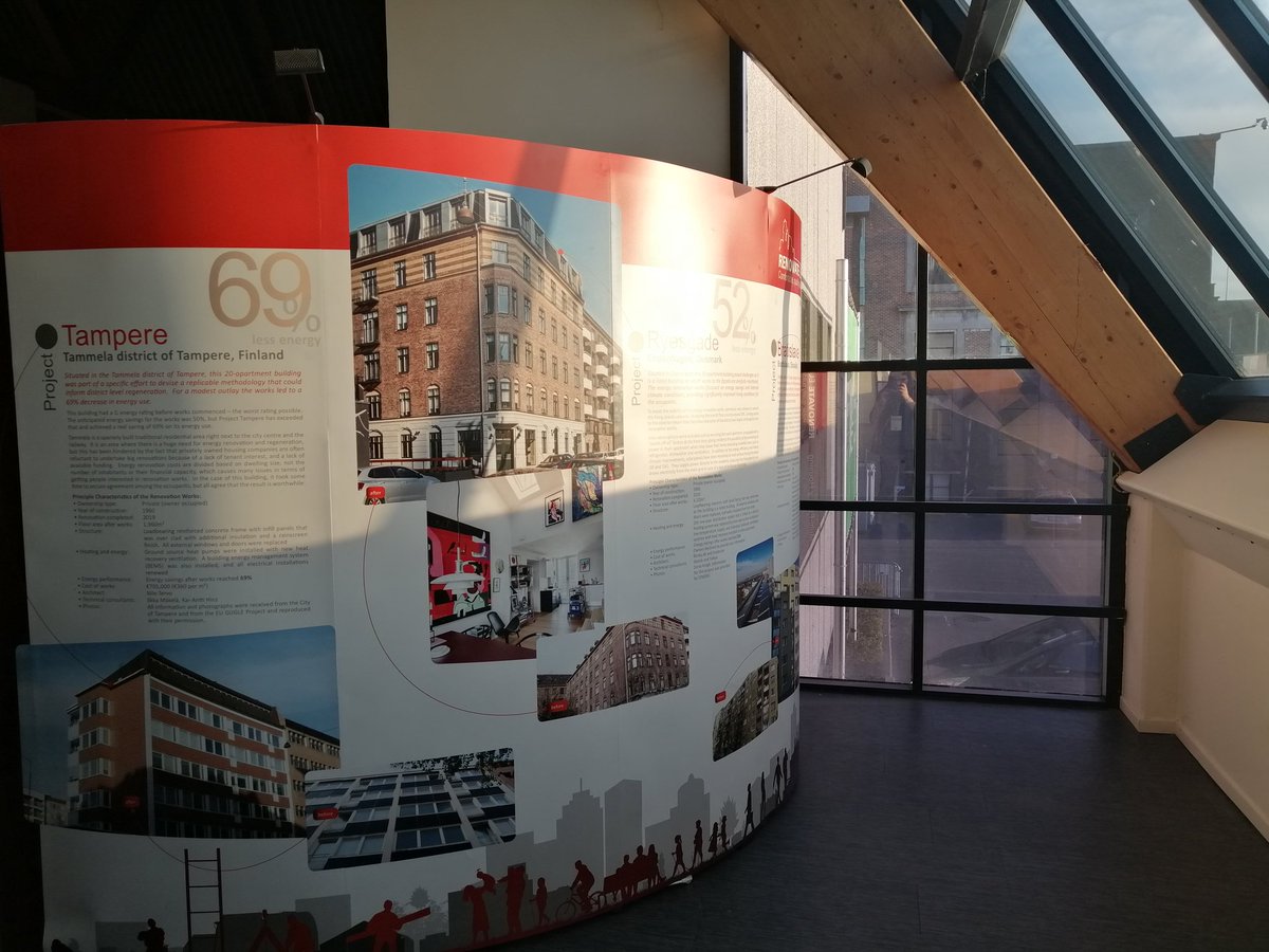 RenovateEurope's tweet photo. We're all set up at the #ACERetrofitting conference in Brussels Expo 1 today! Be sure and pass by as we've got part of our #REDay2019 exhibition set up, showcasing the #energyrenovation of multi-family homes across Europe 🏡 🌍 https://t.co/fq80y2UynQ