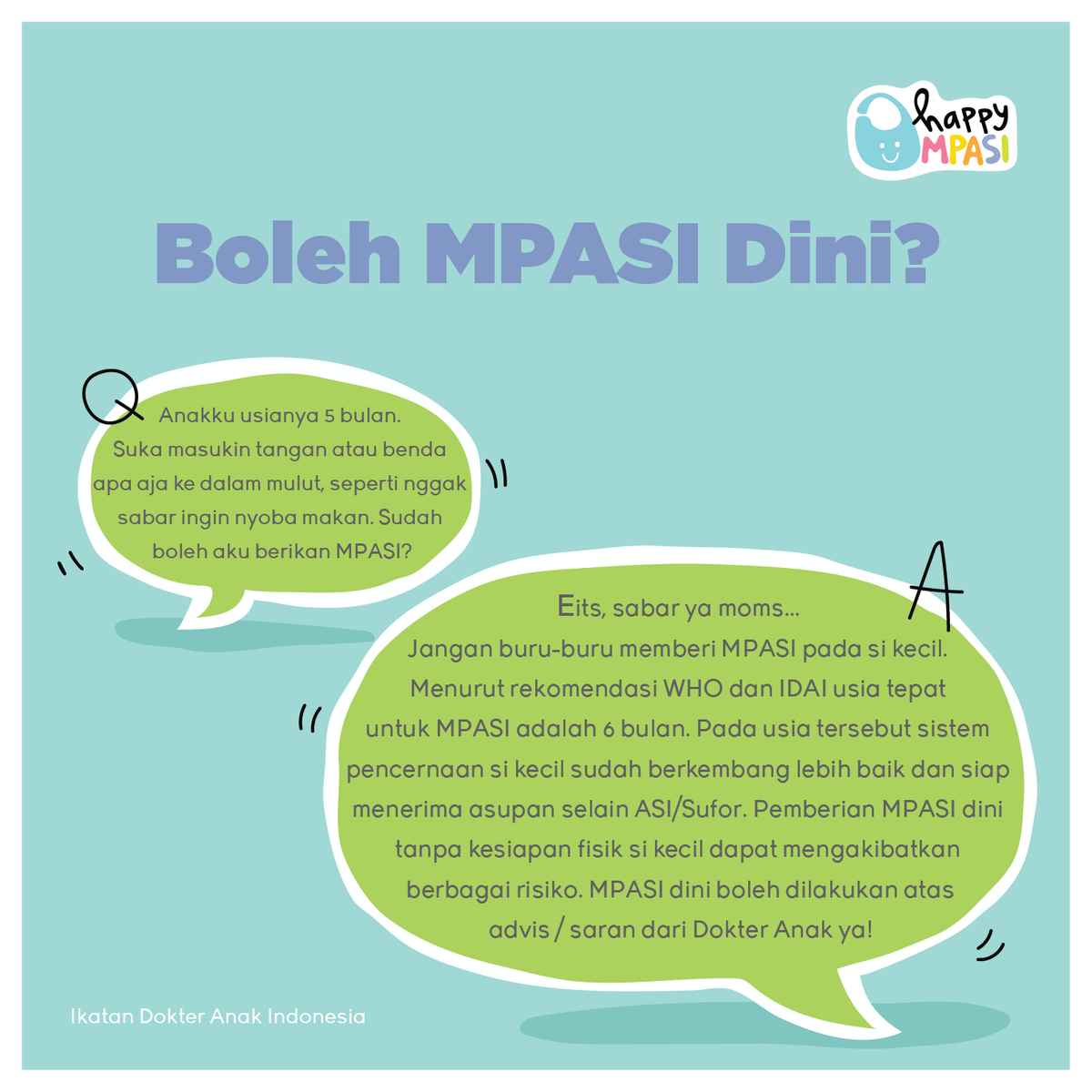 HappyMPASI's tweet photo. Untuk memulai MPASI di bawah 6 bulan pun nggak sembarang lho moms. Dokter harus melihat kondisi fisik si kecil, apakah sudah siap untuk MPASI, seperti apakah kepalanya sudah bisa ditegakan, dan lainnya.
#HappyMPASI #QnA #HappyMPASIQnA #mpasidini https://t.co/iap0fJtWJa