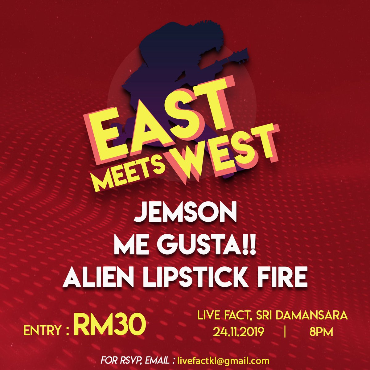 MalayaRoll's tweet photo. EAST MEETS WEST
@livefactkl
8pm
Rm30
@xjemsonx 
@kkmegusta 
@AlienLpstckFire https://t.co/GTulfJsSsb