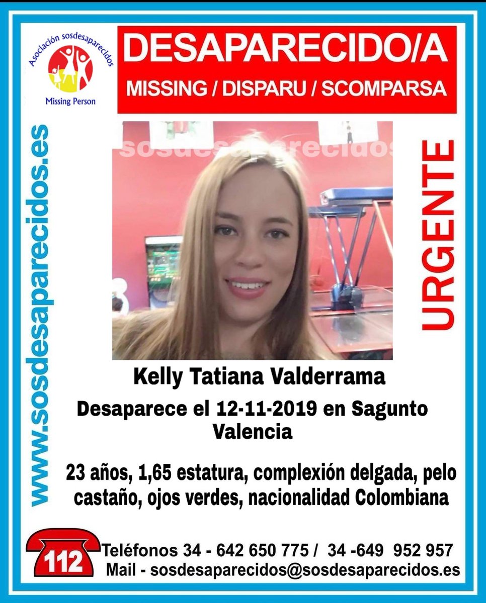 🆘#URGENTE🔴
Esta es Kelly Tatiana, tiene 23 años y ha #desaparecido en #Sagunto, #Valencia.
¿La has visto?
☎062
☎112

#Colabora tu RT puede ser de mucha ayuda.
