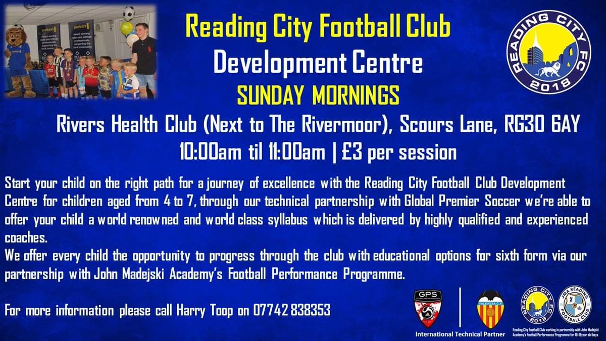 ReadingCityFC's tweet image. ⚽ #CityYouth | Start your child on the right path for a journey of excellence with our Development Centre.
🗓️ Every Sunday
📍Rivers Health Club, Scours Lane, RG30 6AY. 
⌚10:00 - 11:00
💷 £3 per session
#WeAreReadingCity | #rdguk