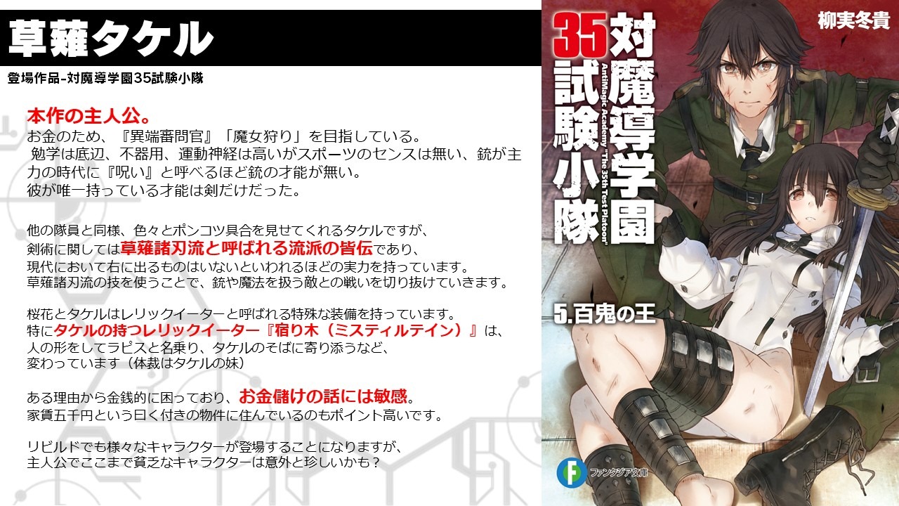 ট ইট র 公式 ファンタジア リビルド ファンリビ 本日は 対魔導学園35試験小隊 の主人公 草薙タケル をご紹介します これまでのやり方を踏まえ 情報を本ツイートにギュッ とまとめました ご覧いただけると嬉しいです ট ইট র 公式 ファンタジア リビルド ファンリビ 本日は 対魔導学園35試験小隊 の主人公 草薙タケル をご紹介します これまでのやり方を踏まえ 情報を本ツイートにギュッ とまとめました ご覧いただけると嬉しいです