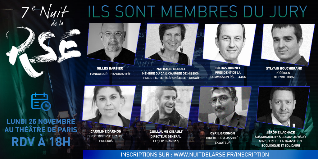 Un concentré d’athlètes de la #RSE pour la 7e édition de la #NuitdelaRSE avec <a href="/jeromelachaze/">Jerome Lachaze</a> <a href="/gilbarbier/">Gilles BARBIER</a> @GildasBonnel <a href="/s_Boucherand/">Sylvain BOUCHERAND</a> @carosop @GGibault Nathalie Blouet et <a href="/cyril_grignon/">Cyril Grignon</a> ! Rdv lundi 25 novembre au Théâtre de Paris. Un événement @MDCParis et <a href="/apfentreprises/">APF Entreprises</a>