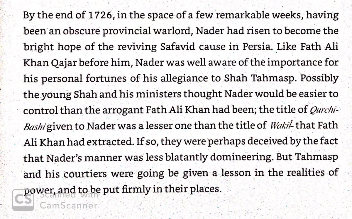 Nader revived the fortunes of the Safavids in their restoration campaigns, & they believed he would be loyal.