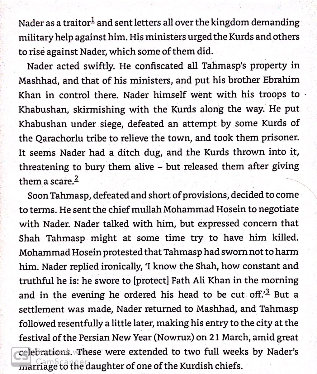 Disputes on war strategy in 1728 led to Shah Tahmasp trying to eliminate Nader. Nader prevailed, & kept Tahmasp as a puppet thereafter.