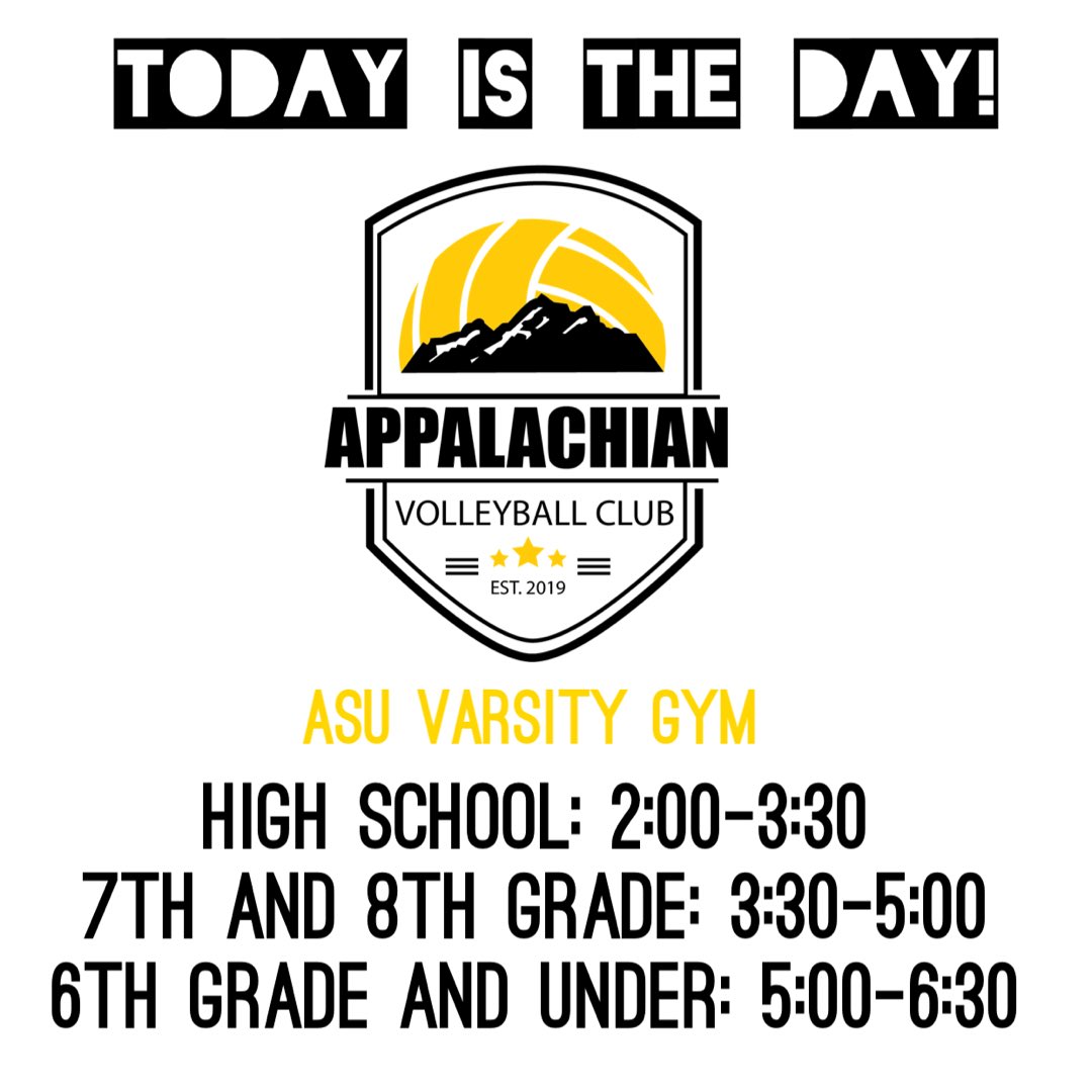 appvbclub's tweet photo. We are so excited to see everyone at tryouts today! 💛🖤 🏐HS: 2:00-3:30 🏐7th and 8th grade: 3:30-5:00 🏐6th grade and Under: 5:00-6:30 https://t.co/tLFagG6tko